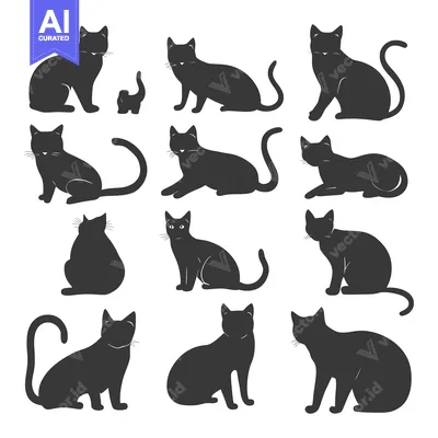 Premium design asset: A Collection of Twelve Black Cat Silhouettes in Various Poses