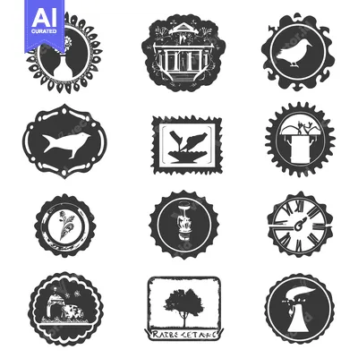 Aset premium populer: A Collection of Twelve Circular and Square Icons Featuring Nature-Insp