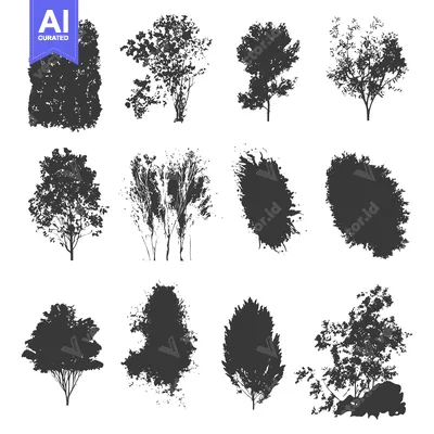 Aset premium populer: A Collection of Twelve Detailed Tree Silhouettes