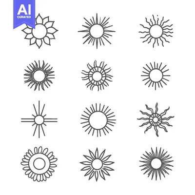 Aset premium populer: A Collection of Twelve Hand-Drawn Sun Icons