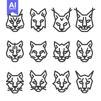 Aset premium populer: A Collection of Twelve Line Art Lynx Heads