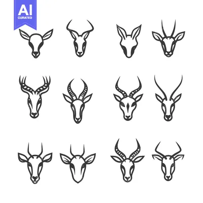 Aset premium populer: A Collection of Twelve Line Drawings of Antelope Heads