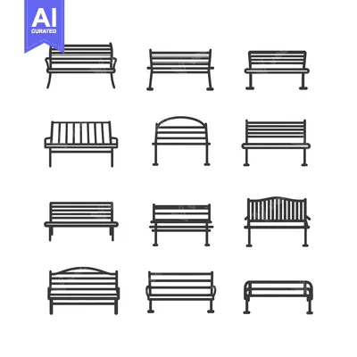 A Collection of Twelve Simple Black and White Bench Line Drawings