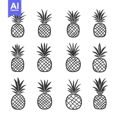 Aset premium populer: A Collection of Twelve Simple Pineapple Illustrations
