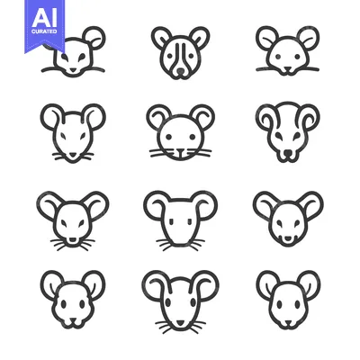 Aset premium populer: A Collection of Twelve Stylized Mouse Head Line Drawings