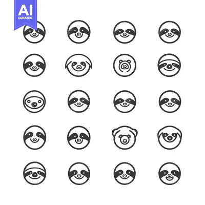 Aset premium populer: A Collection of Twenty Adorable Sloth Faces in Circular Frames