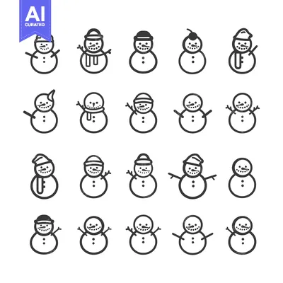 Aset desain premium: A Collection of Twenty Different Snowman Icon Illustrations
