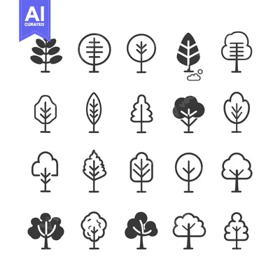 Popular premium asset: A Collection of Twenty Diverse Tree Icons in a Simple, Line-Art Style