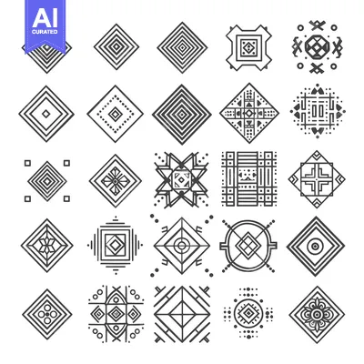 Aset desain premium: A Collection of Twenty-Four Black and White Geometric Patterns