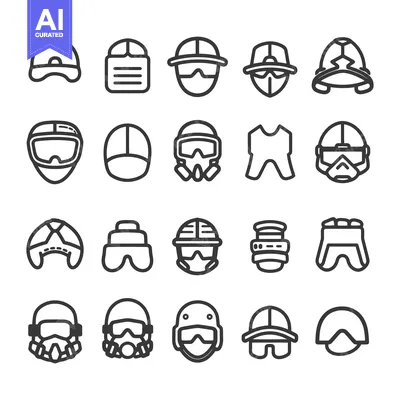 A Collection of Twenty Headwear Icons in Outline Style