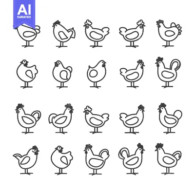 Popular premium asset: A Collection of Twenty Line Drawings of Chickens in Different Poses