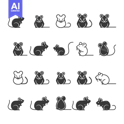 Aset desain premium: A Collection of Twenty Mouse Icons in Various Poses