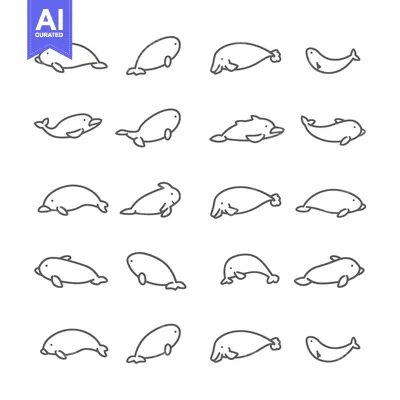 Premium design asset: A Collection of Twenty Simple Line Drawings of Dolphins in Various Pos