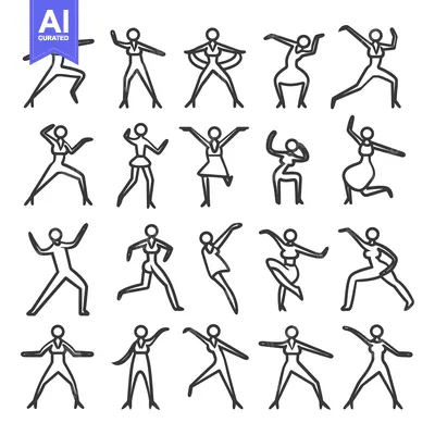 Aset desain premium: A collection of twenty stick figure drawings of women in various poses