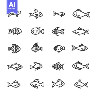 Aset premium populer: A Collection of Twenty Stylized Fish Illustrations