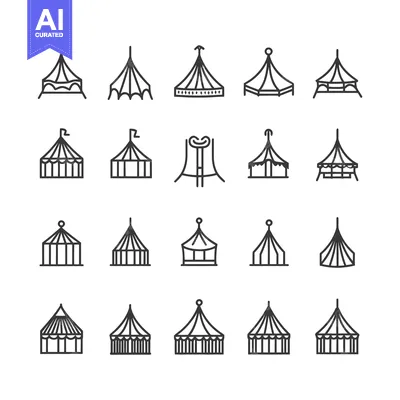 Aset premium populer: A Collection of Twenty Tent and Circus Tent Outline Icons