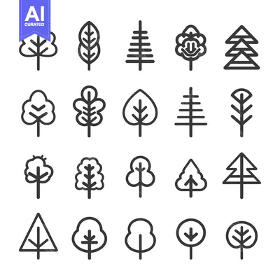 Aset premium populer: A Collection of Twenty Tree Icons in Outline Style