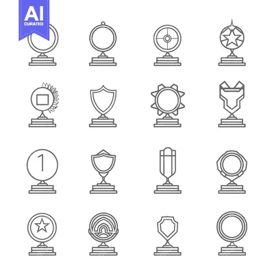 A collection of various award trophy outline icons