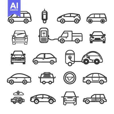 Aset premium populer: A Collection of Various Car Icons in Black and White Outline Style