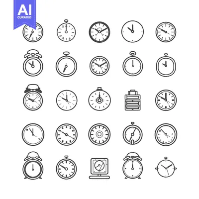 Aset desain premium: A Collection of Various Clock and Watch Icon Designs