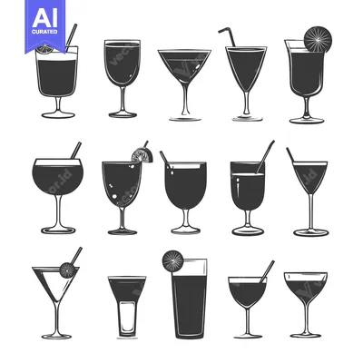 Aset premium populer: A Collection of Various Cocktail Glasses with Garnishes and Straws