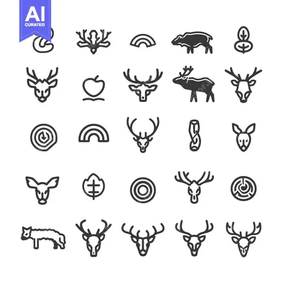 Aset desain premium: A collection of various deer, antlers, and other nature-themed icons