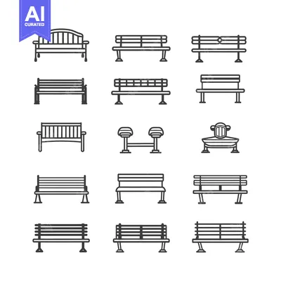 Aset desain premium: A Collection of Various Line Art Bench Illustrations