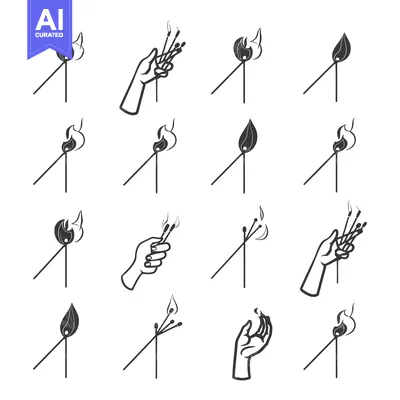 Aset premium populer: A Collection of Various Matchstick Illustrations