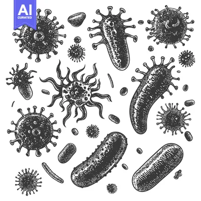 A Collection of Various Microorganisms in Black and White