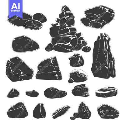 Aset premium populer: A collection of various shapes and sizes of stones.