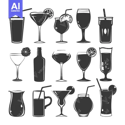 Aset premium populer: A Collection of Various Silhouette Cocktail Glasses