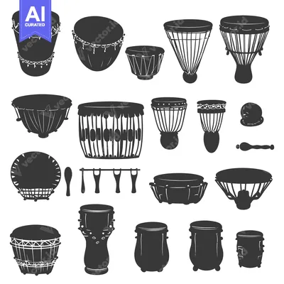 A Collection of Various Types of Drums in Silhouette