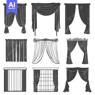 A Collection of Various Window Curtain Styles Drawn in Black and White