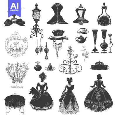 Aset premium populer: A Collection of Victorian-Era Illustrations in Silhouette