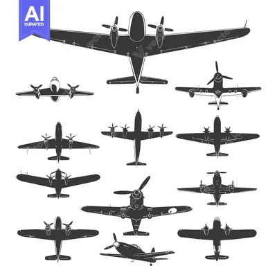 Aset desain premium: A Collection of Vintage Airplane Silhouettes Viewed From Below