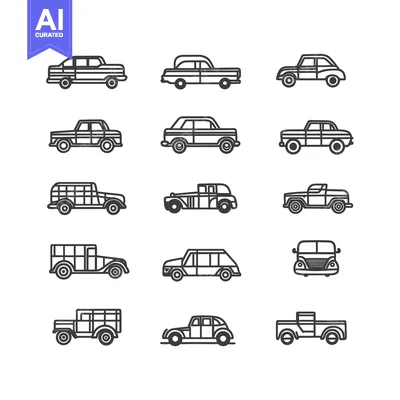 Aset premium populer: A Collection of Vintage Car Outline Illustrations