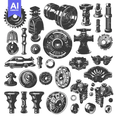 Aset premium populer: A Collection of Vintage Car Parts and Mechanical Components