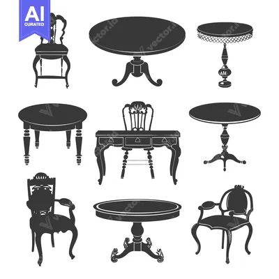 Aset premium populer: A Collection of Vintage Chairs and Tables in Silhouette