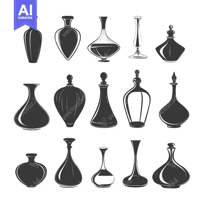 Aset desain premium: A Collection of Vintage Perfume Bottles and Vases