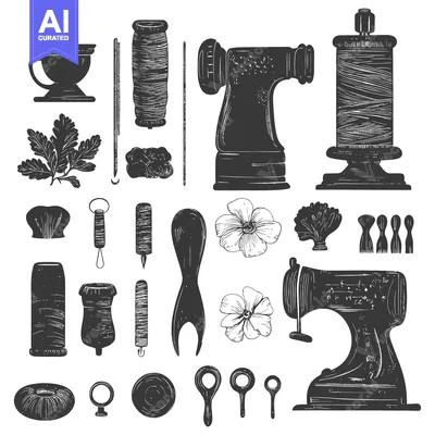 Aset premium populer: A Collection of Vintage Sewing and Embroidery Tools and Accessories