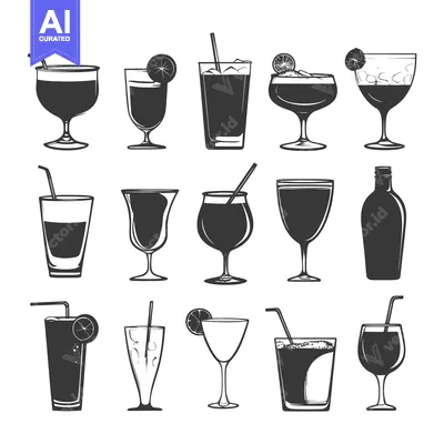 Aset desain premium: A Collection of Vintage-Style Cocktail Glasses