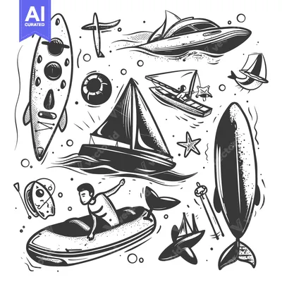 Popular premium asset: A Collection of Water Sports and Vehicles on a White Background