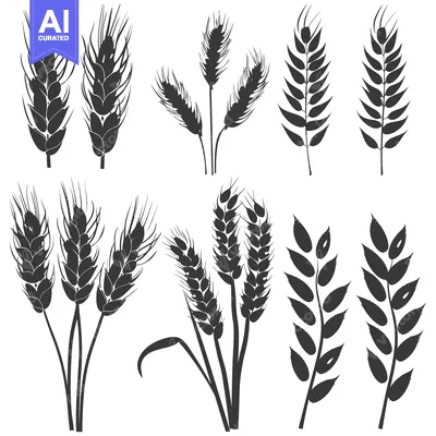 Aset desain premium: A Collection of Wheat and Grain Silhouettes