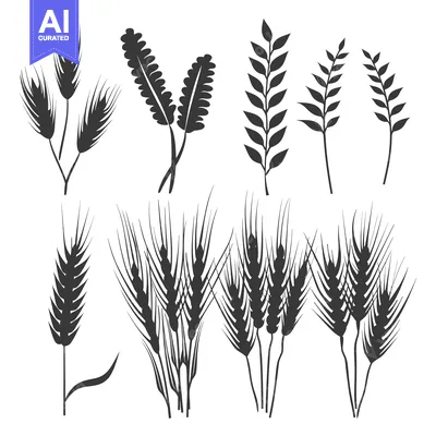 Aset desain premium: A Collection of Wheat and Leaf Silhouettes