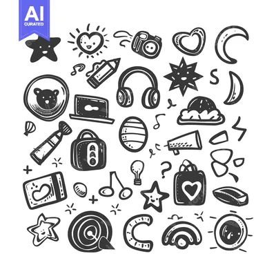Popular premium asset: A Collection of Whimsical Hand-Drawn Doodles Featuring Stars, Hearts,