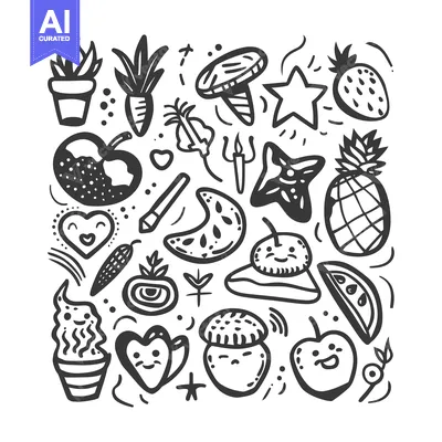 A Collection of Whimsical Hand-Drawn Food and Nature Illustrations