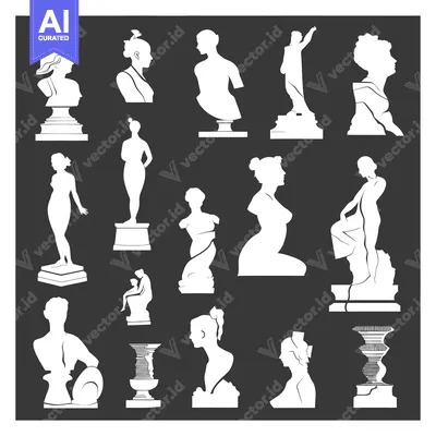 Aset desain premium: A Collection of White Silhouettes of Classical Statues