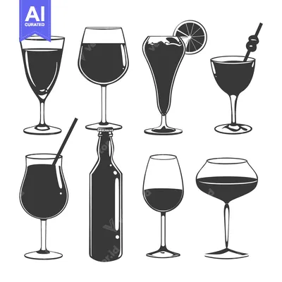 Aset premium populer: A Collection of Wine Glasses, Cocktails, and a Bottle