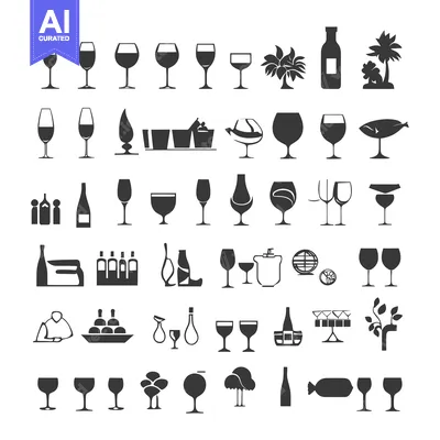 A Collection of Wine-Related Icons in Black Silhouettes