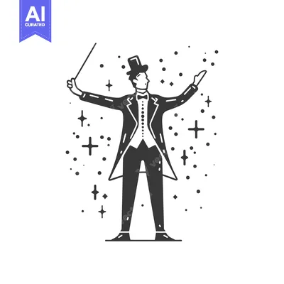 Premium design asset: A conductor in a tuxedo with a baton, conducting music